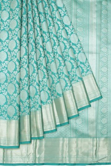 Sea Green Kanchipuram Silk Saree with Kaddi Design Pallu