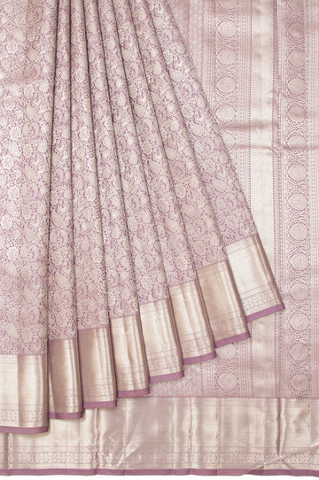 Lavender Kanchipuram Silk Saree with Rudraksha and Tree Design