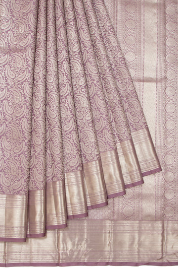 Lavender Kanchipuram Silk Saree with Silver Zari