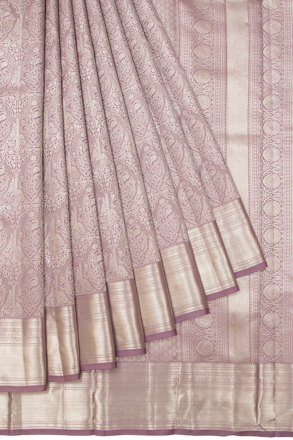 Lavender Kanchipuram Silk Saree with Floral Creeper Border