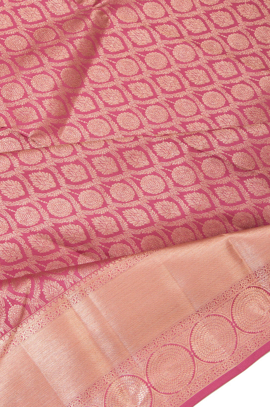 Onion Pink Kanchipuram Silk Saree with Jaal and Mughal Design