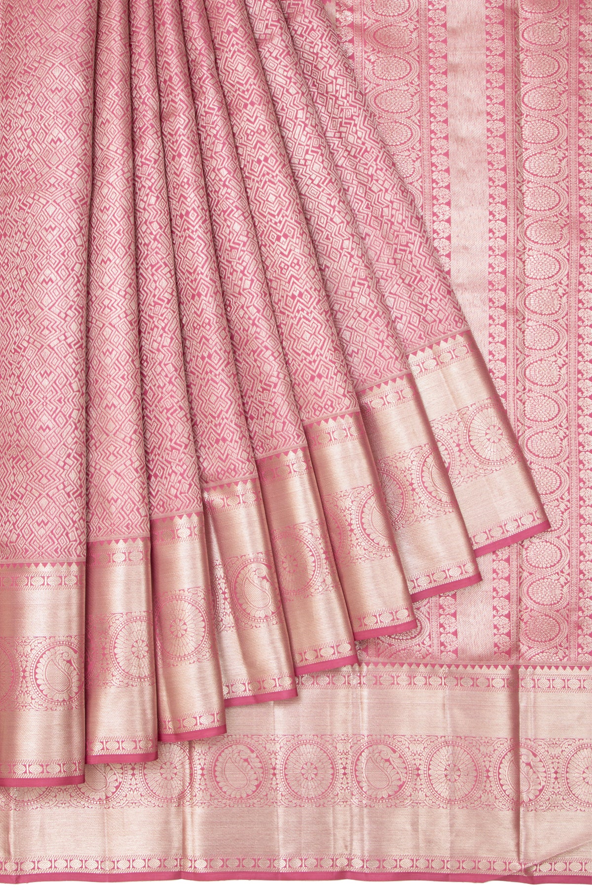 Onion Pink Kanchipuram Silk Saree with Sampangi Motifs