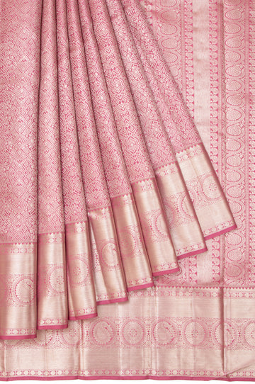 Onion Pink Kanchipuram Silk Saree Geometrical Design