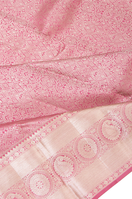 Onion Pink Kanchipuram Silk Saree Geometrical Design