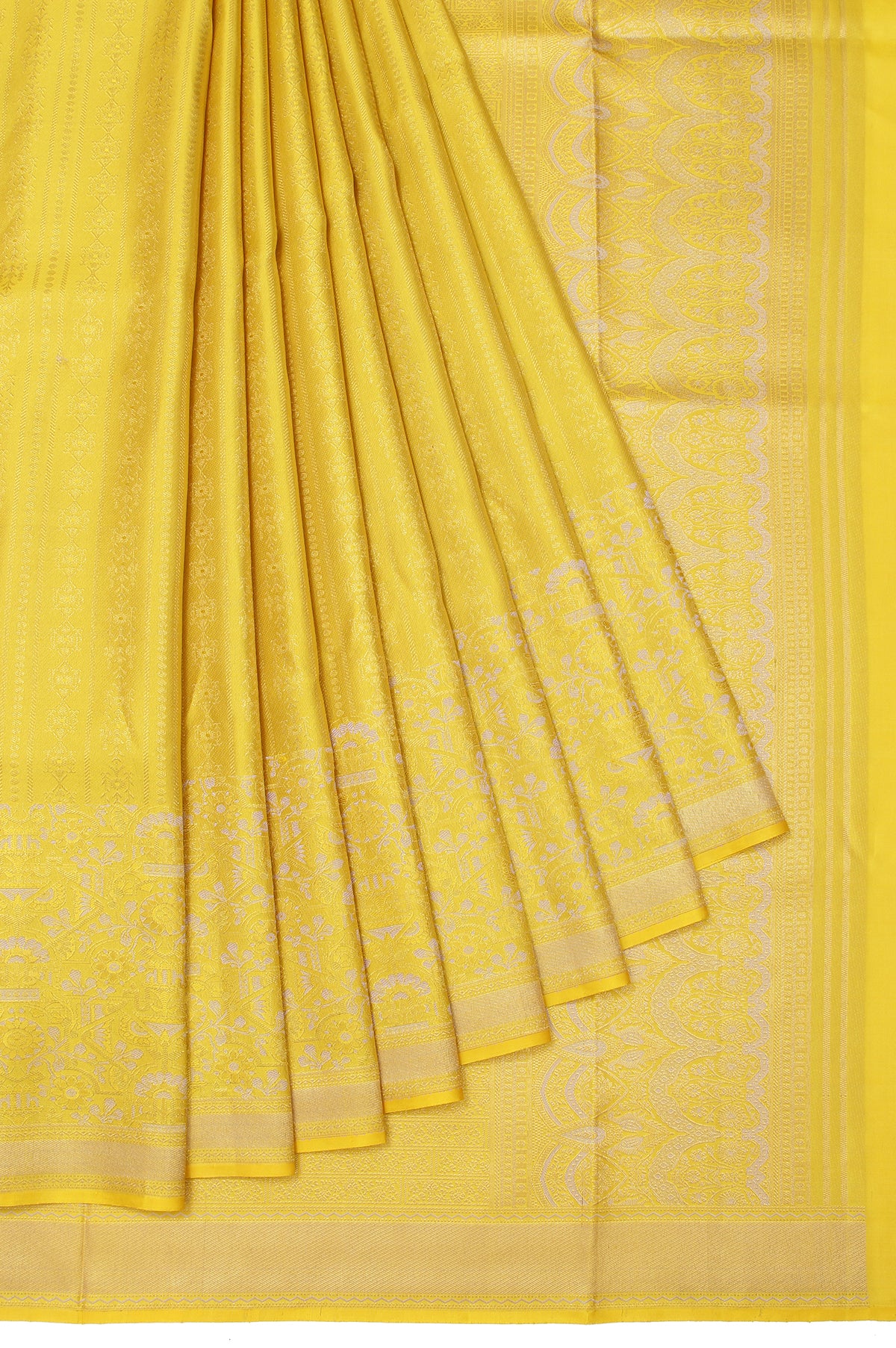 Yellow Kanchipuram Silk Saree with Chevron Pattern