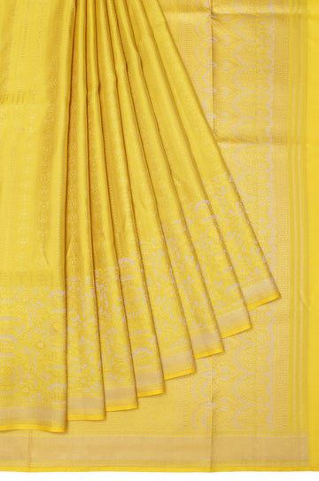 Yellow Kanchipuram Silk Saree with Chevron Pattern