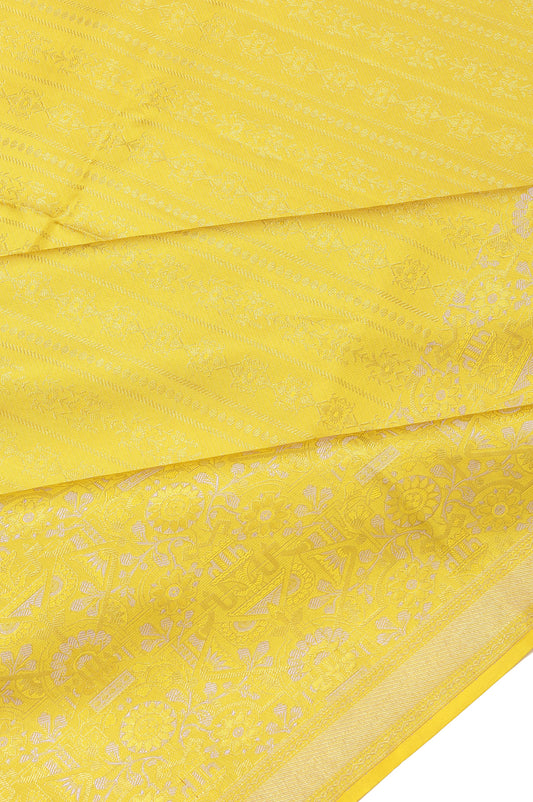 Yellow Kanchipuram Silk Saree with Chevron Pattern