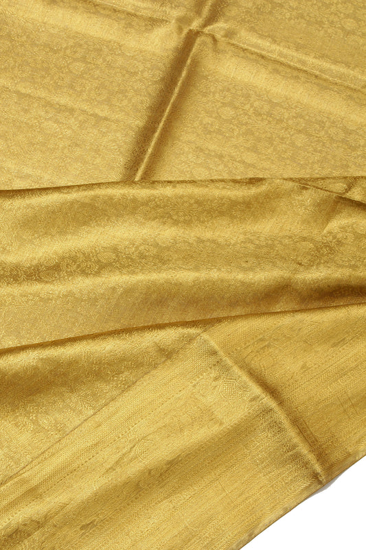 Gold Kanchipuram Tissue Silk Saree with Chevron Patterns and Flower Jaal