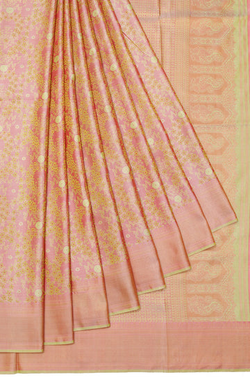 Onion Pink Kanchipuram Silk Saree with Pista Green Border