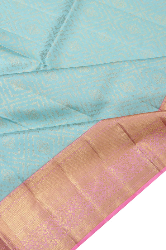 Sky Blue Kanchipuram Silk Saree –Gold Zari Diamond Jaal