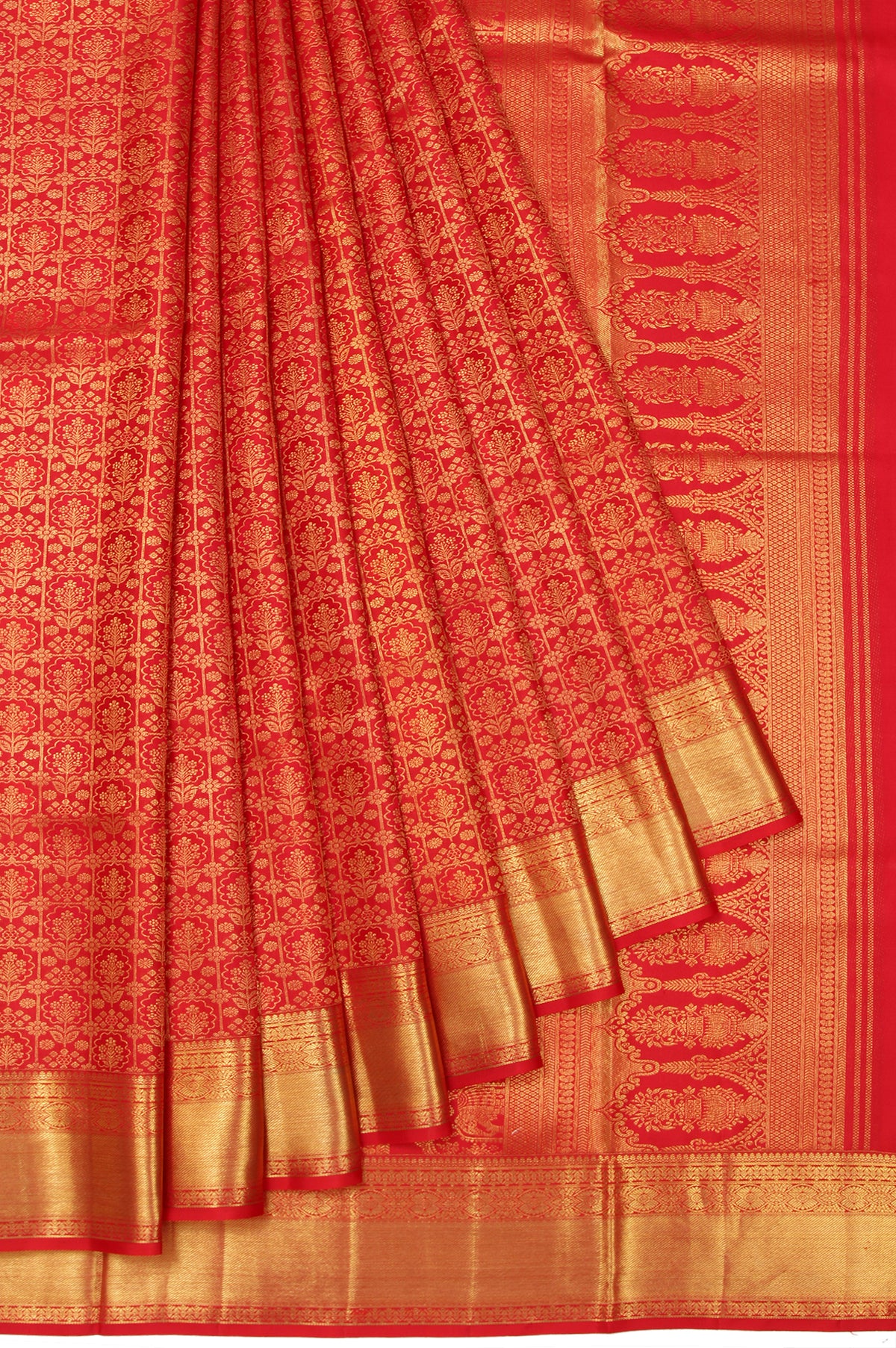 Red Kanchipuram Tissue Silk Saree with Gold Zari Stripes