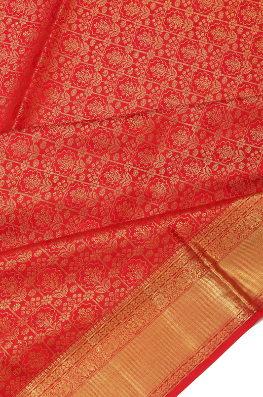 Red Kanchipuram Tissue Silk Saree with Gold Zari Stripes