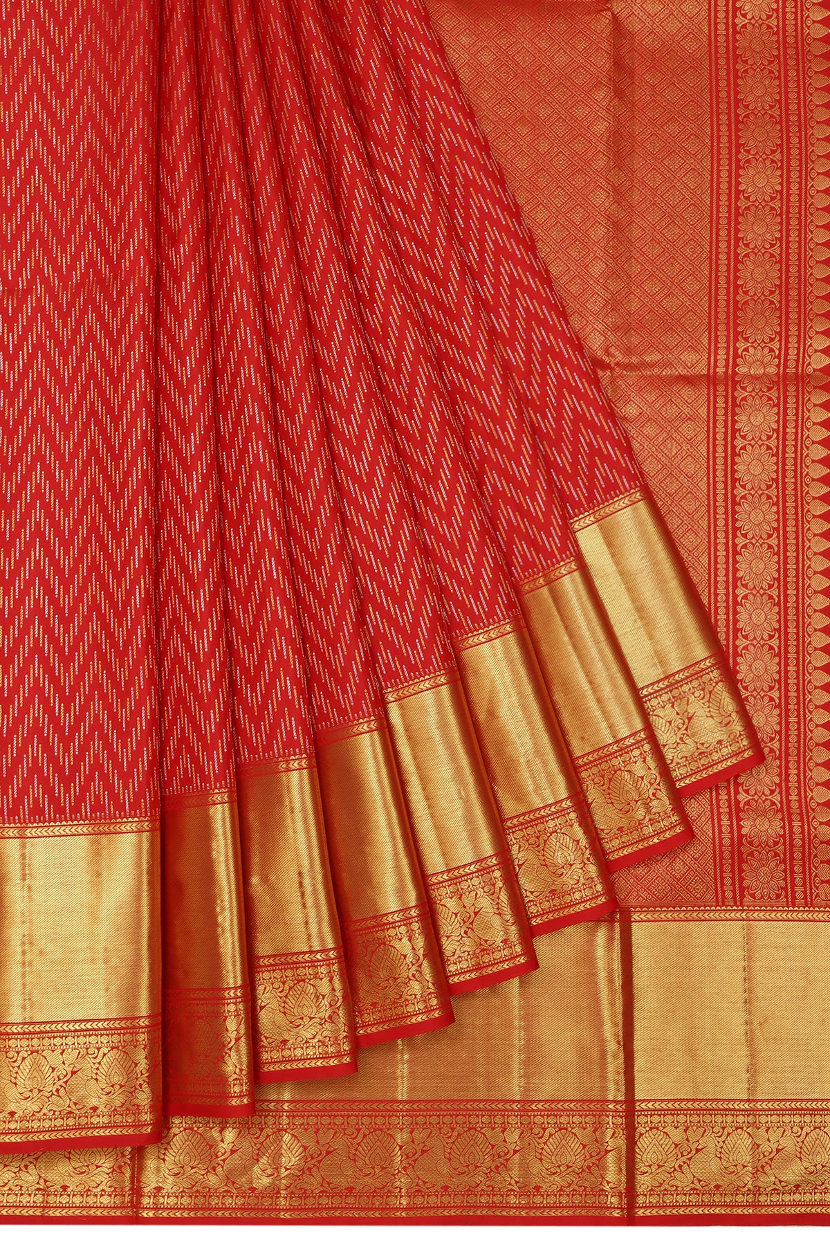 Red Kanchipuram Silk Saree with  Chevron Pattern