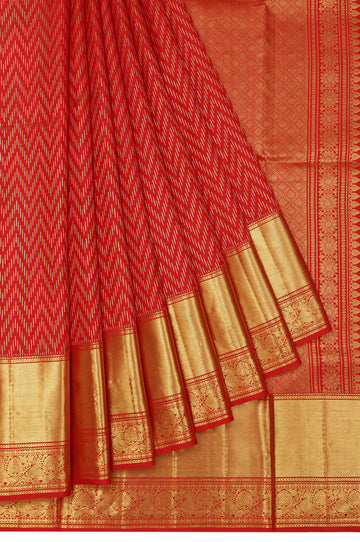 Red Kanchipuram Silk Saree with  Chevron Pattern