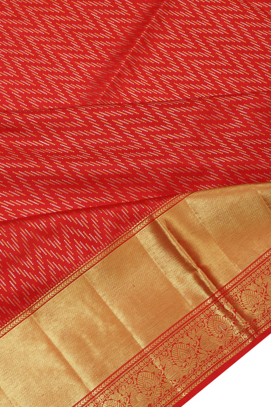 Red Kanchipuram Silk Saree with  Chevron Pattern