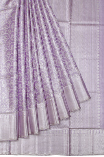 Lavender Kanchipuram Silk Saree with Silver Zari Border