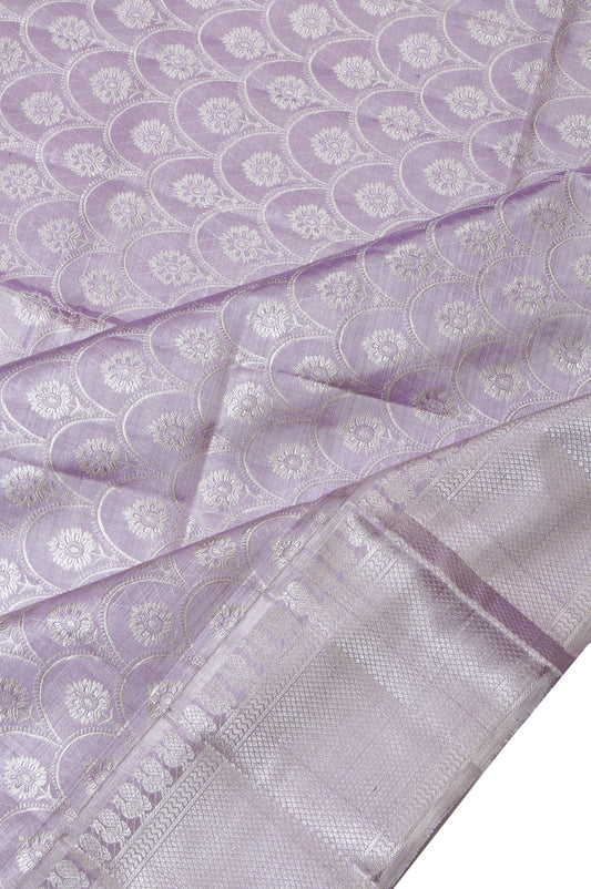 Lavender Kanchipuram Silk Saree with Silver Zari Border