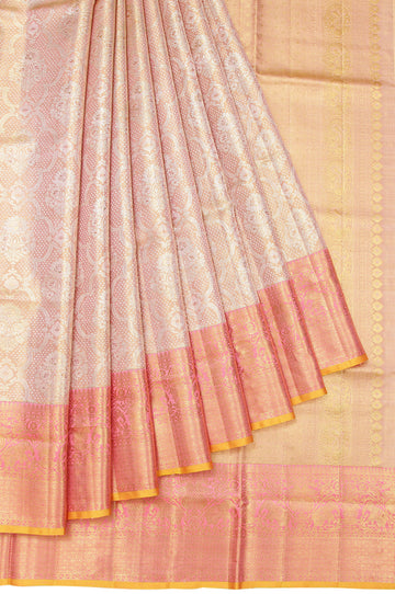 Peach Kanchipuram Silk Saree with Gold Zari