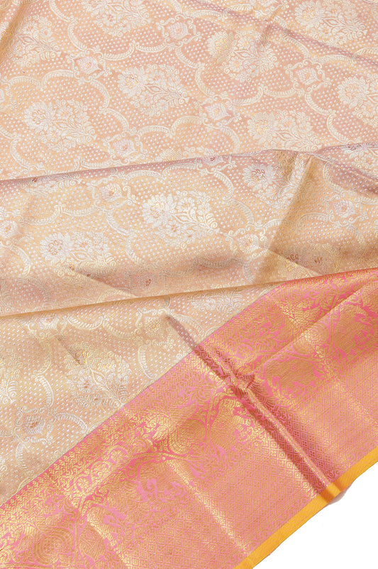 Peach Kanchipuram Silk Saree with Gold Zari