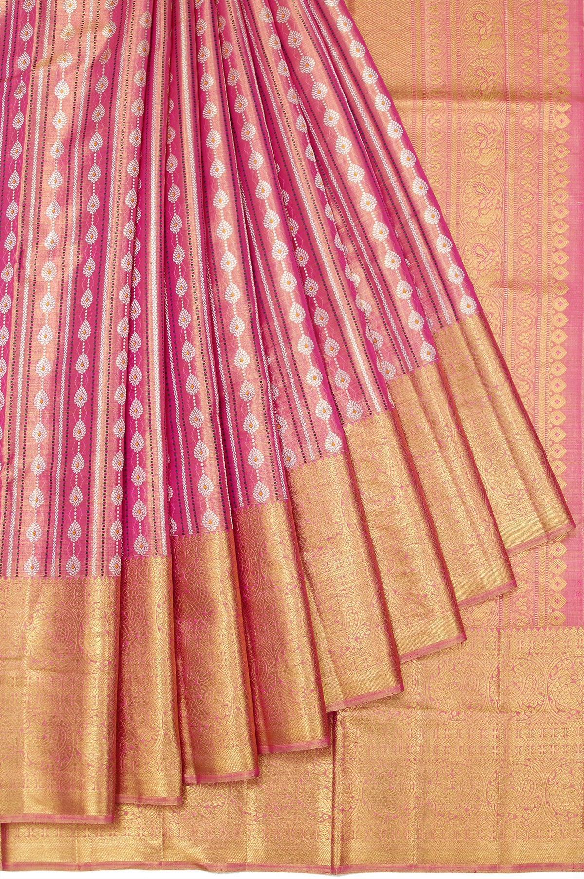 Onion Pink Kanchipuram Tissue Silk Saree with Floral Creeper