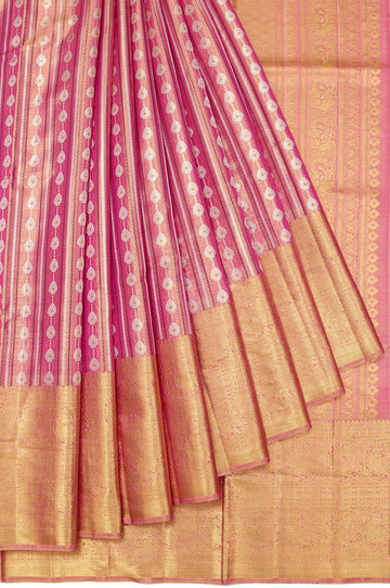 Onion Pink Kanchipuram Tissue Silk Saree with Gold Zari