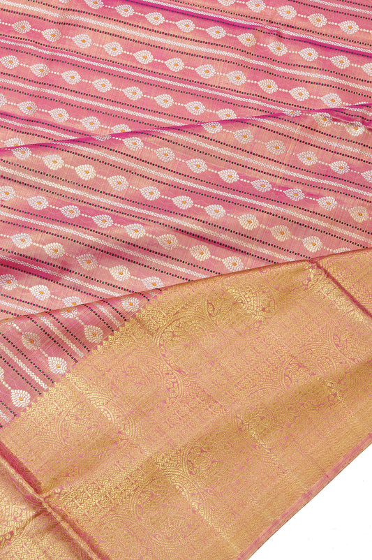 Onion Pink Kanchipuram Tissue Silk Saree with Gold Zari