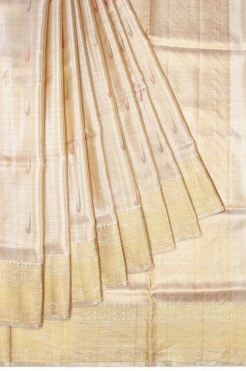 Gold Kanchipuram Silk Saree with Flower Butta