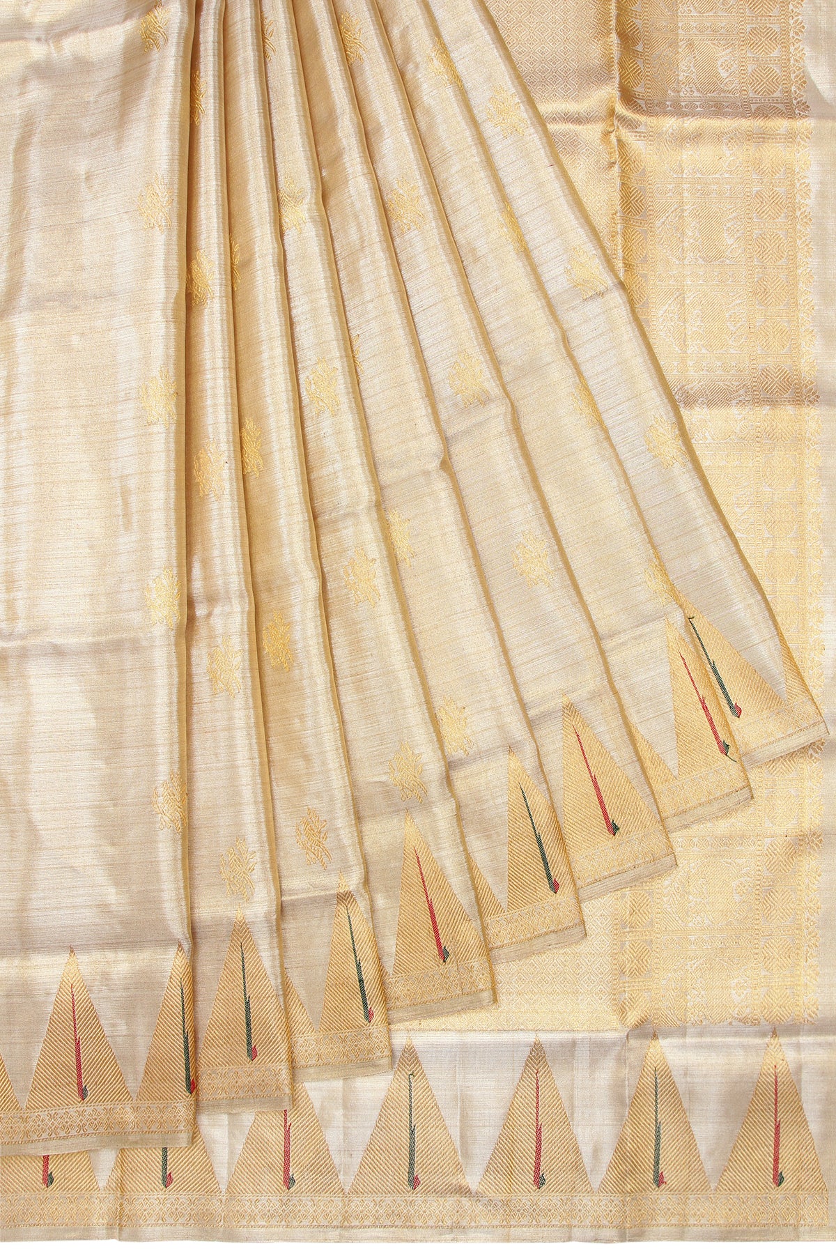 Gold Kanchipuram Tissue Silk Saree with Munia Butta