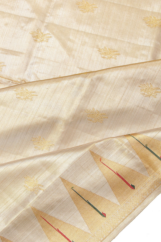 Gold Kanchipuram Tissue Silk Saree with Munia Butta