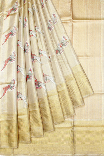 Gold Kanchipuram Tissue Silk Saree with Diamond Jaal and Kili Motifs