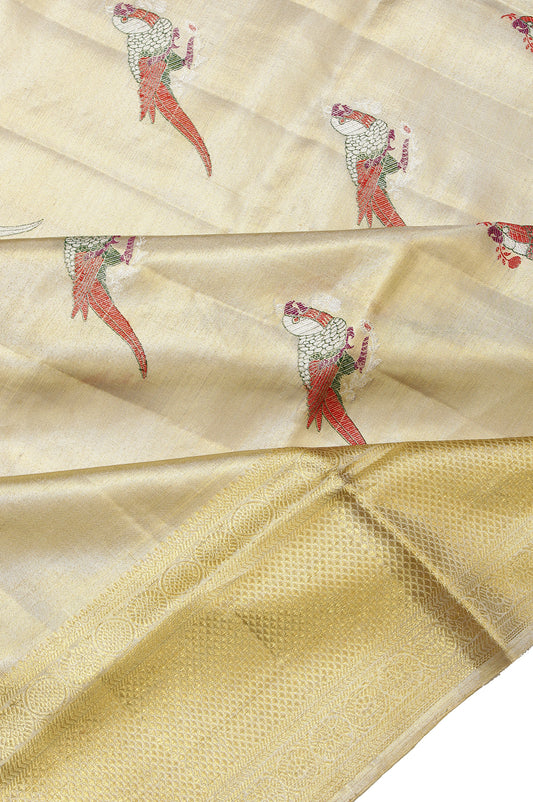 Gold Kanchipuram Tissue Silk Saree with Diamond Jaal and Kili Motifs