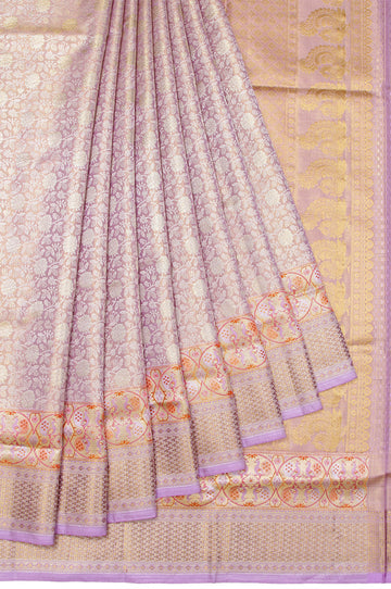 Lavender Kanchipuram Tissue Silk Saree with Gold Zari Border