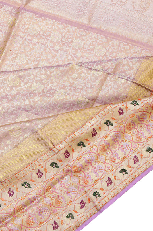 Lavender Kanchipuram Tissue Silk Saree –Gold and Silver Zari Floral Jaal