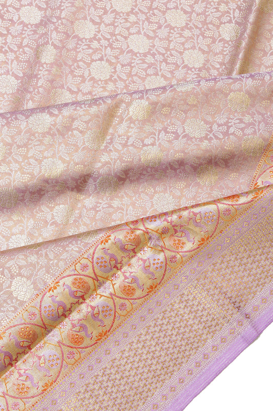 Lavender Kanchipuram Tissue Silk Saree with Gold Zari Border