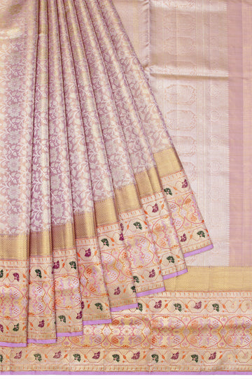 Lavender Kanchipuram Tissue Silk Saree –Gold and Silver Zari Floral Jaal