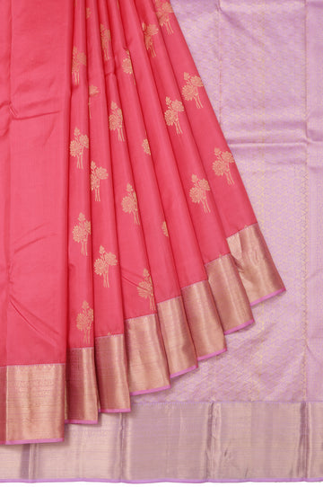 Peach Soft Silk Saree with Lavender Gold Butta