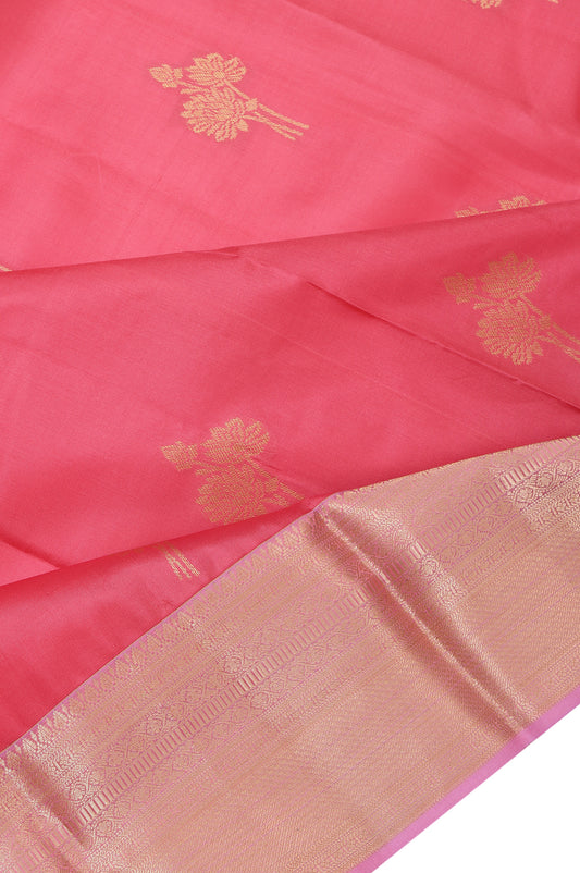 Peach Soft Silk Saree with Lavender Gold Butta