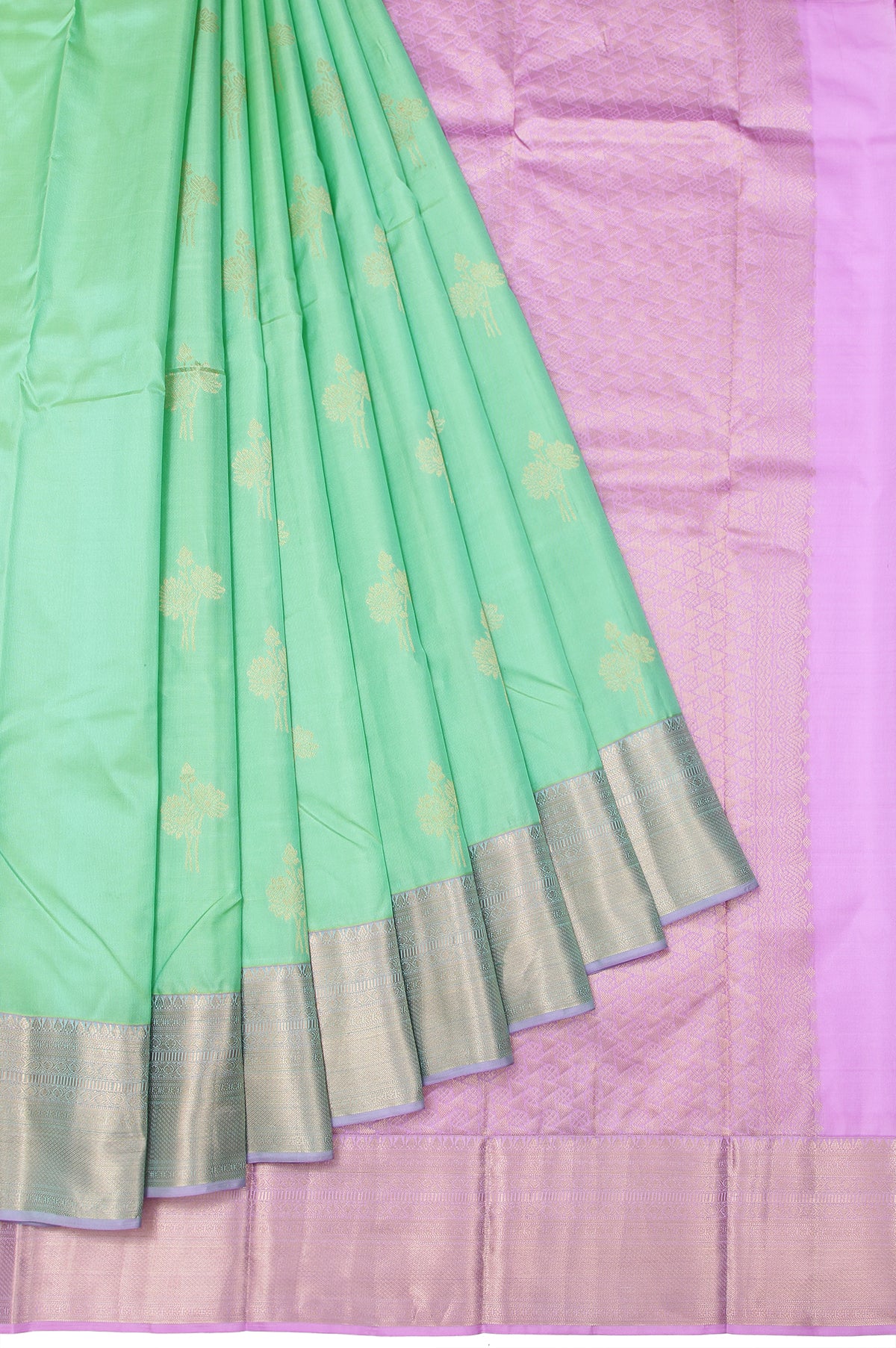 Pista Green Soft Silk Saree with Temple Border