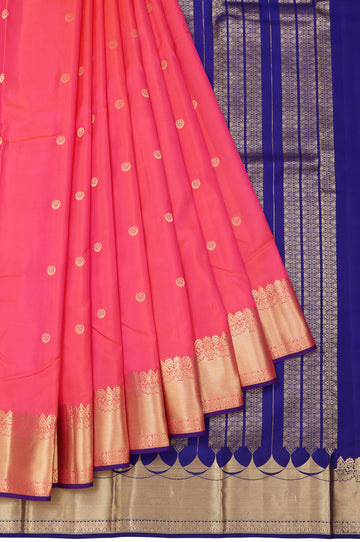 Pink Soft Silk Saree with Violet Zari Stripes