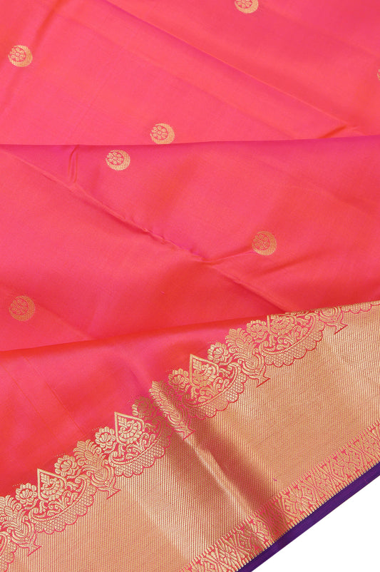 Pink Soft Silk Saree with Violet Zari Stripes