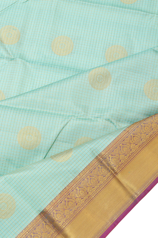 Sea Green Soft Silk Saree with Pink and Gold Zari Border