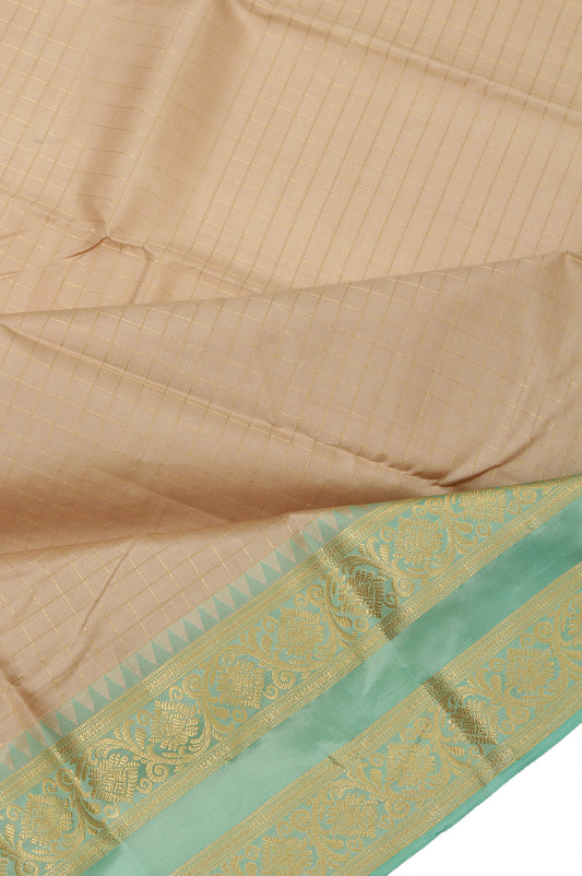 Sandal Soft Silk Saree with Sea Green Border and Zari Stripes