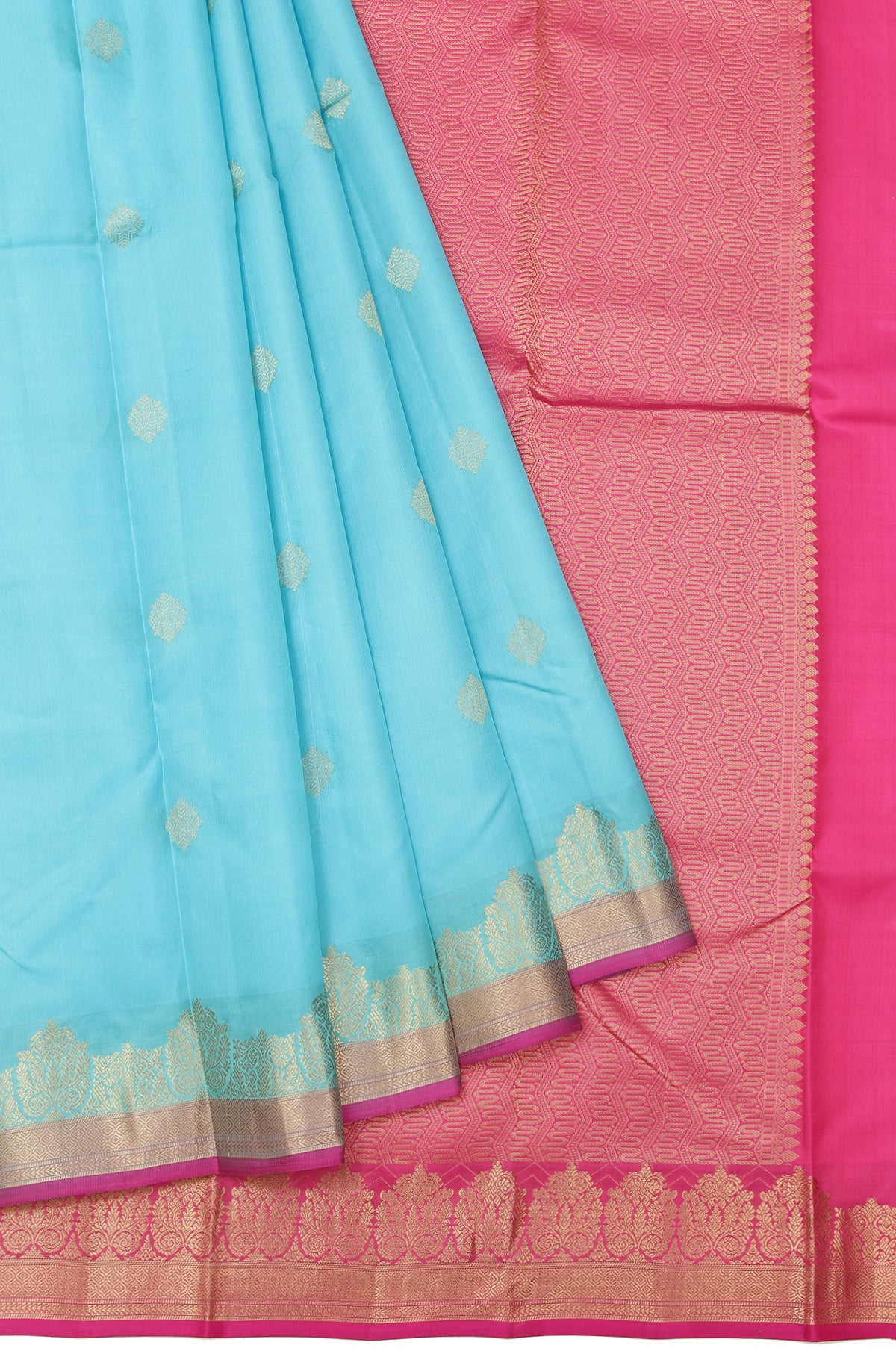 Sky Blue Soft Silk Saree with Rangoli Butta