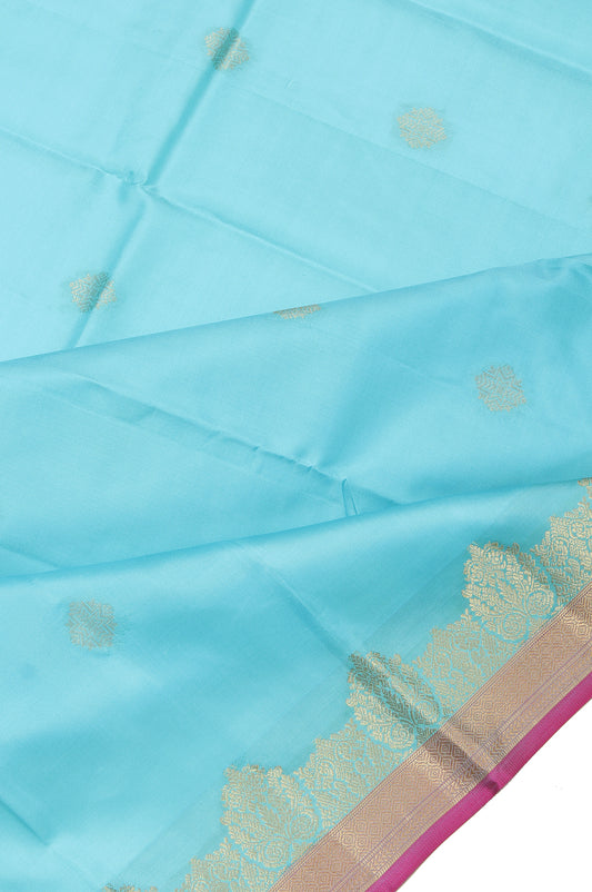 Sky Blue Soft Silk Saree with Rangoli Butta