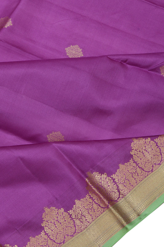 Violet Soft Silk Saree with Pista Green Gold Zari Border