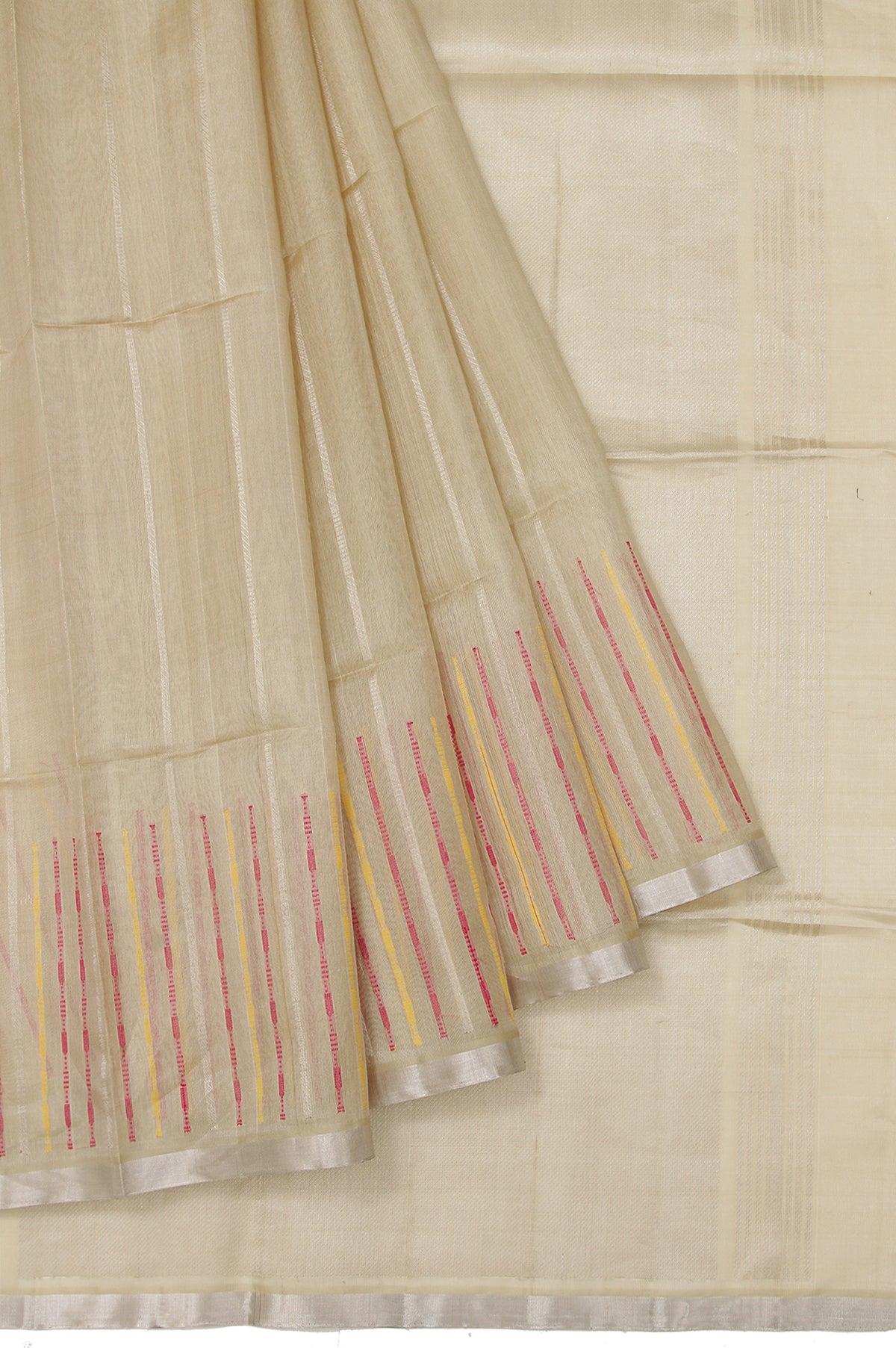 Sandal Kora Silk Saree with Silver Thread Work