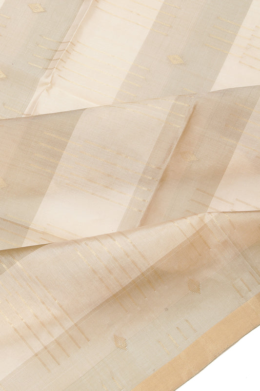 Cream Soft Silk Saree with Gold Stripes and Butta