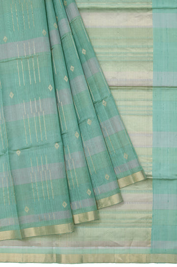 Pista Green Kanchi Kora Silk Saree with Gold Stripes