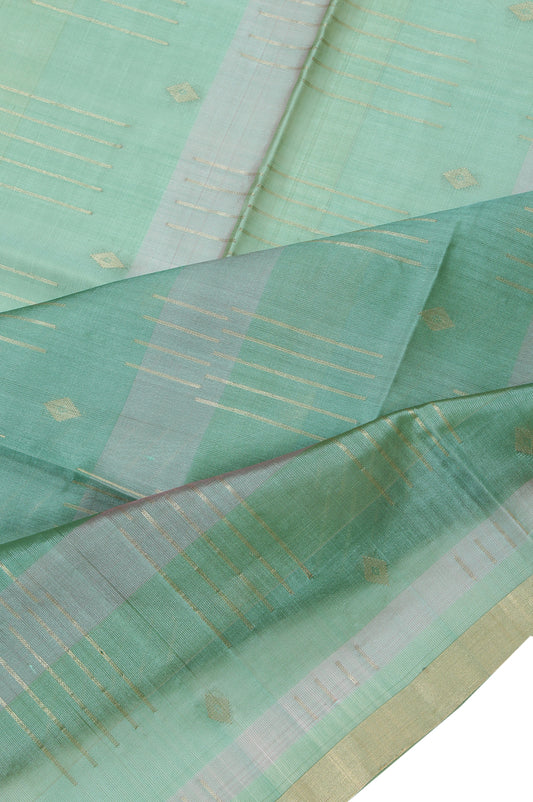 Pista Green Kanchi Kora Silk Saree with Gold Stripes