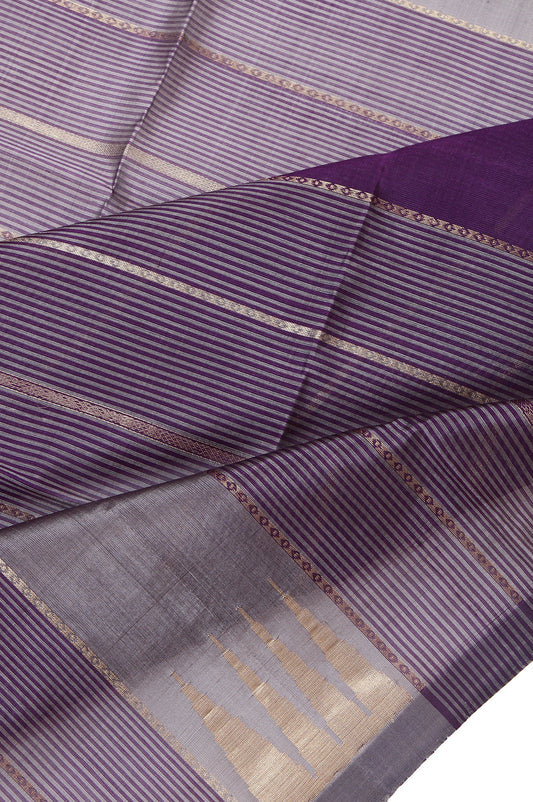 Purple Soft Silk Saree with Gold Temple Design